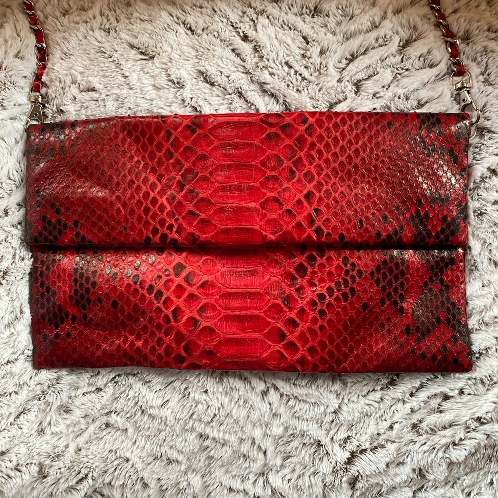 Vegan leather red snakeskin clutch